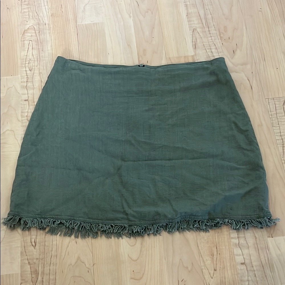 Showpo Olive Linen Fringe Hem Pencil Skirt